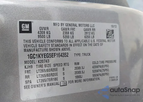 2014 Chevrolet Silverado 2500Hd Ltz z USA, uszkodzony, nr VIN 1GC1KYEG5EF164352